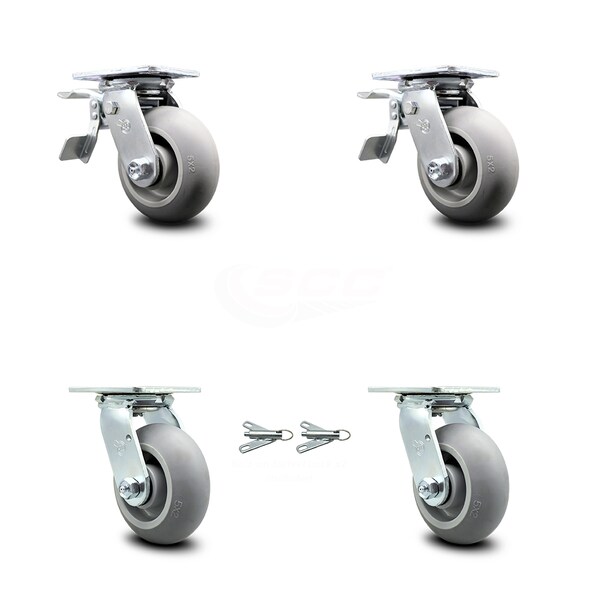 5 Inch Thermoplastic Rubber Caster Set with Roller Bearing 2 Brake 2 Swivel Lock